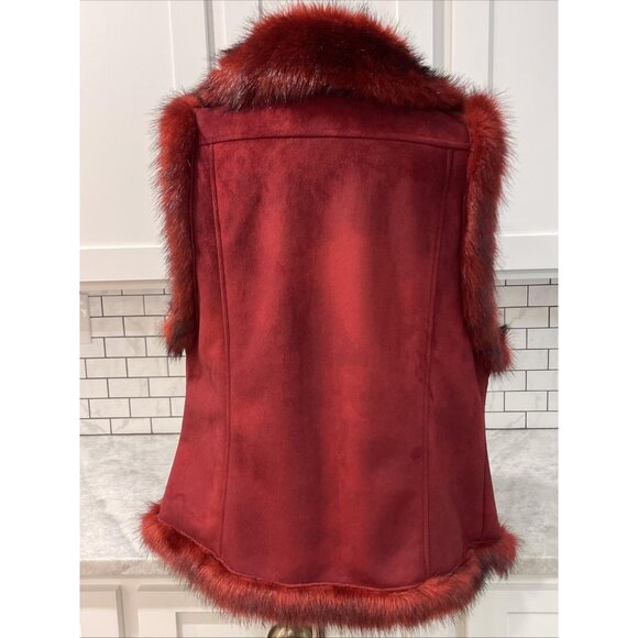 Tasha Polizzi Vest Womens Large Red Faux Fur Trim Suede Southwestern Western - Picture 4 of 10